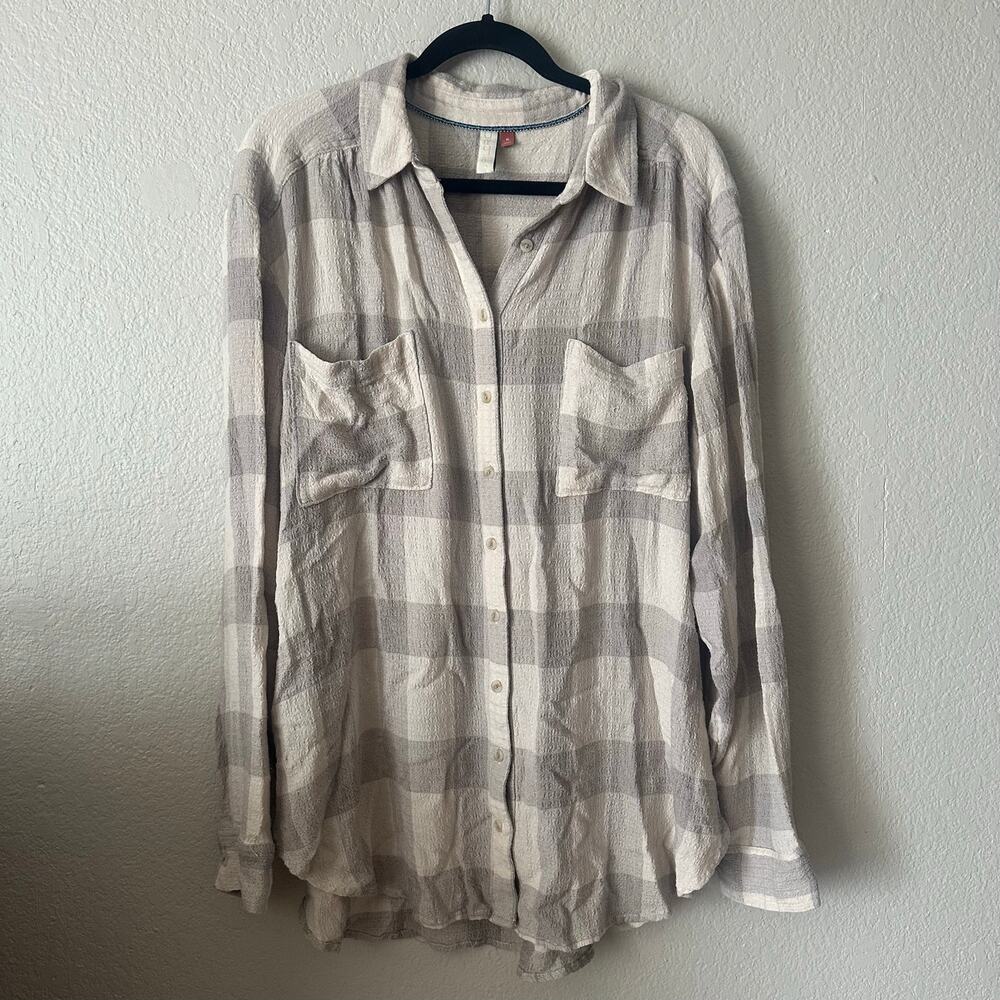 Pilcro Plaid Long Sleeve Button Front Shirt Gray White Size XL
